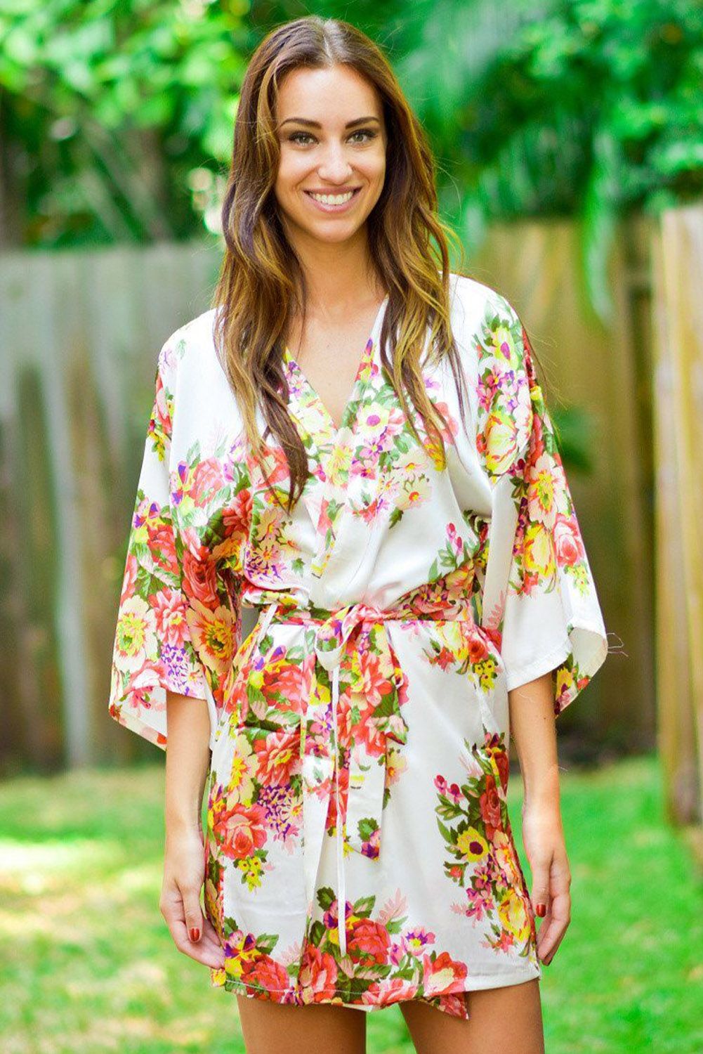 White Floral Bundles Robe with Belt