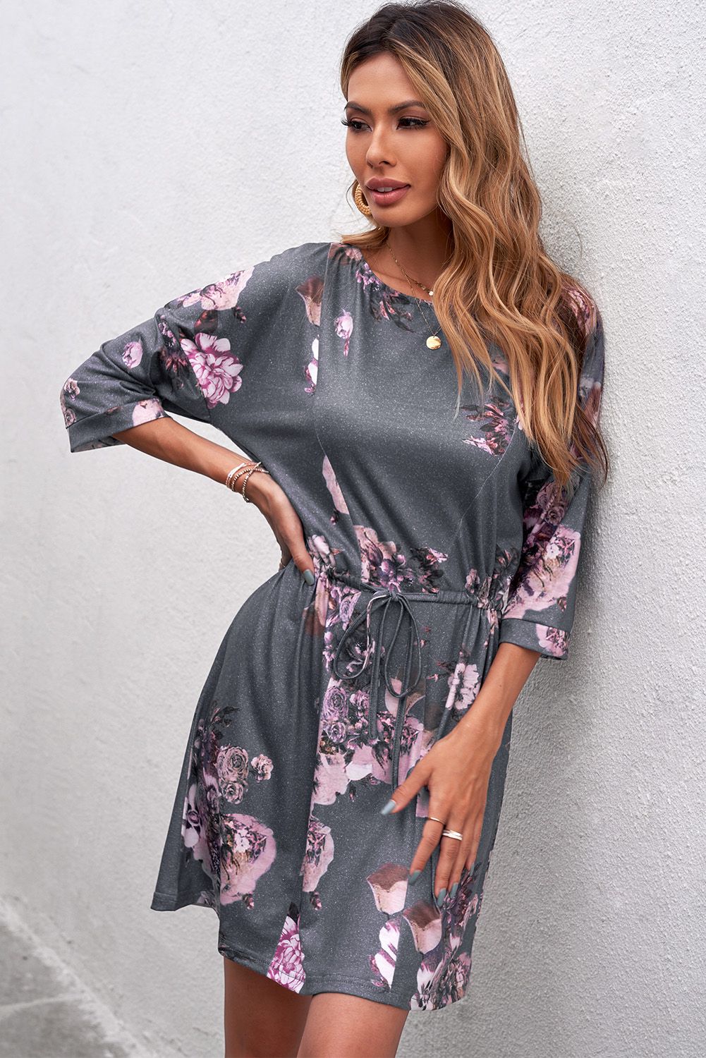 Gray Floral Lounge Tunic Dress