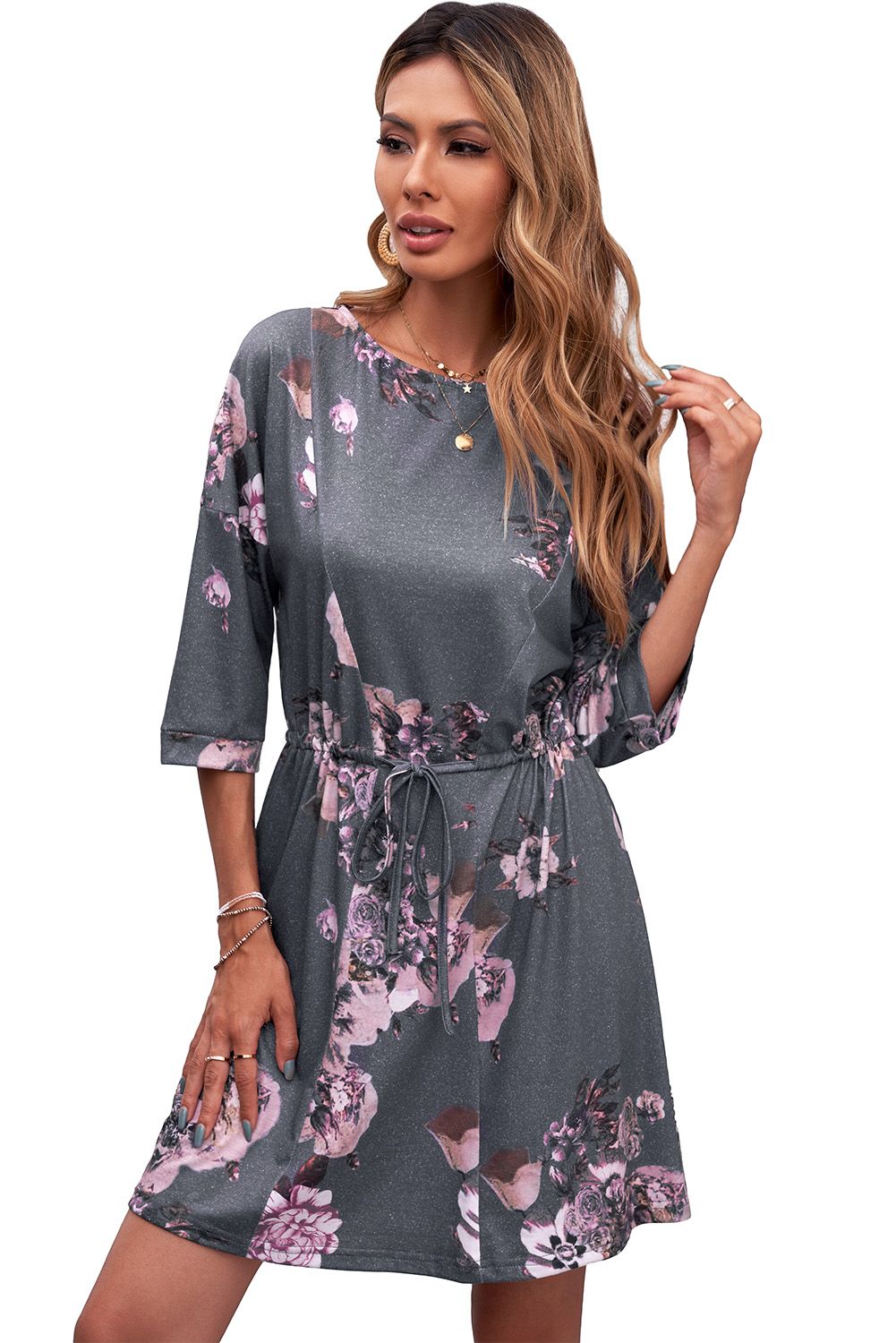 Gray Floral Lounge Tunic Dress