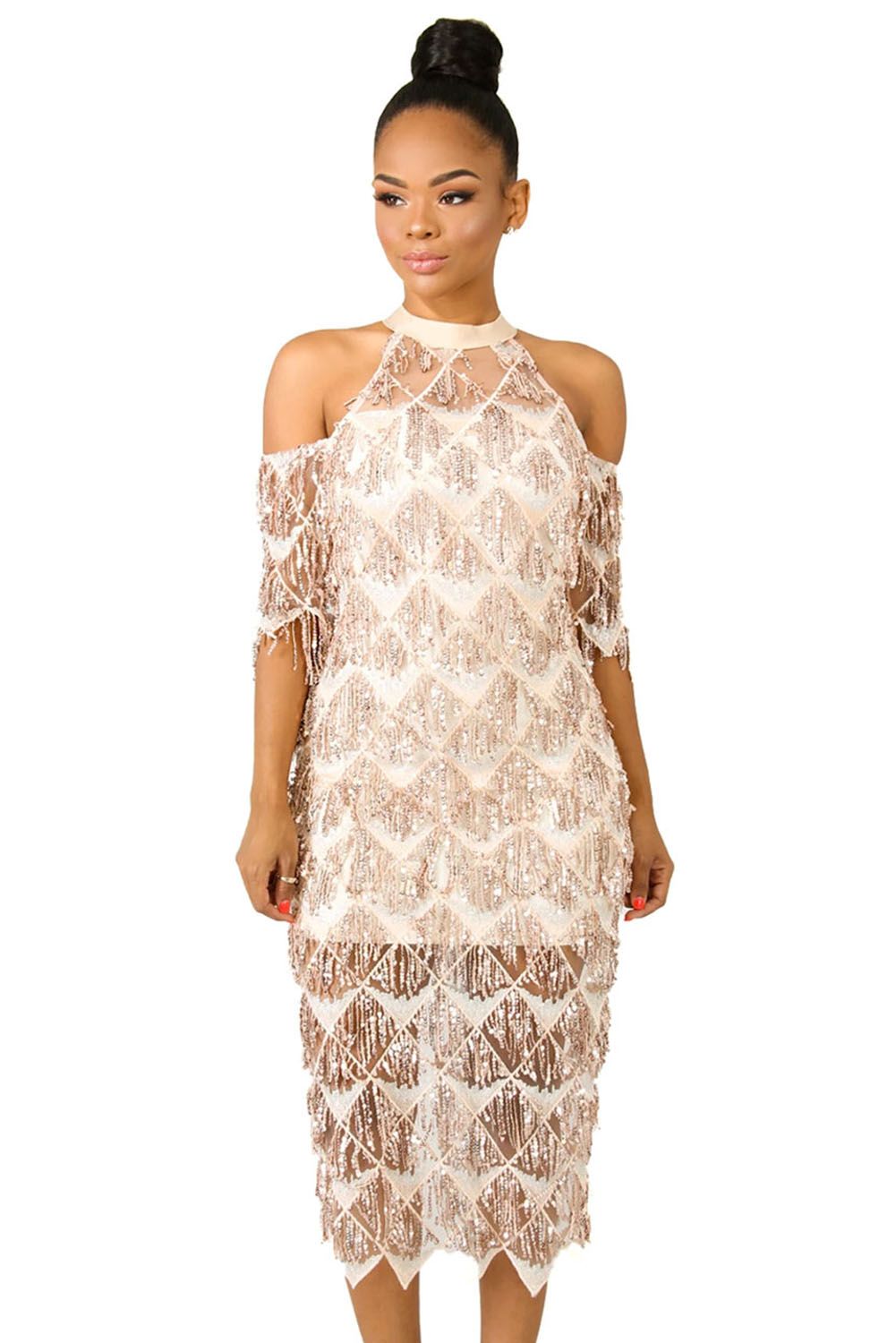 Fringe Sequin Midi Dress