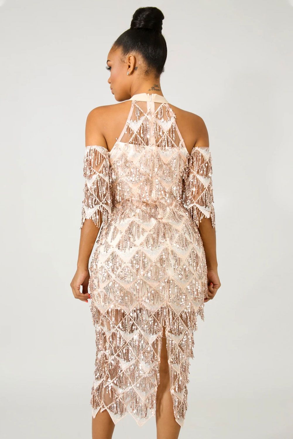 Fringe Sequin Midi Dress