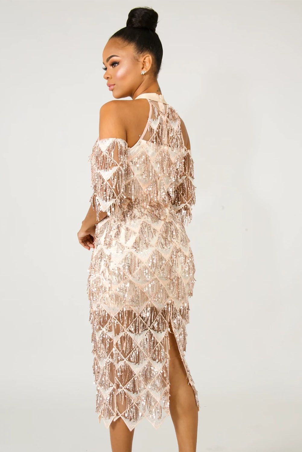Fringe Sequin Midi Dress