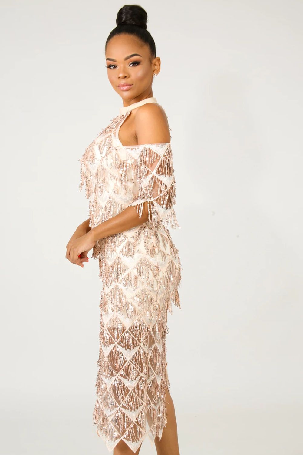 Fringe Sequin Midi Dress