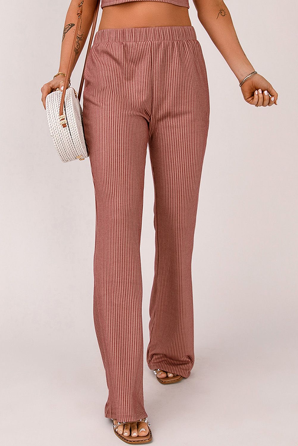 Red Striped High Waist Wide Leg Pants