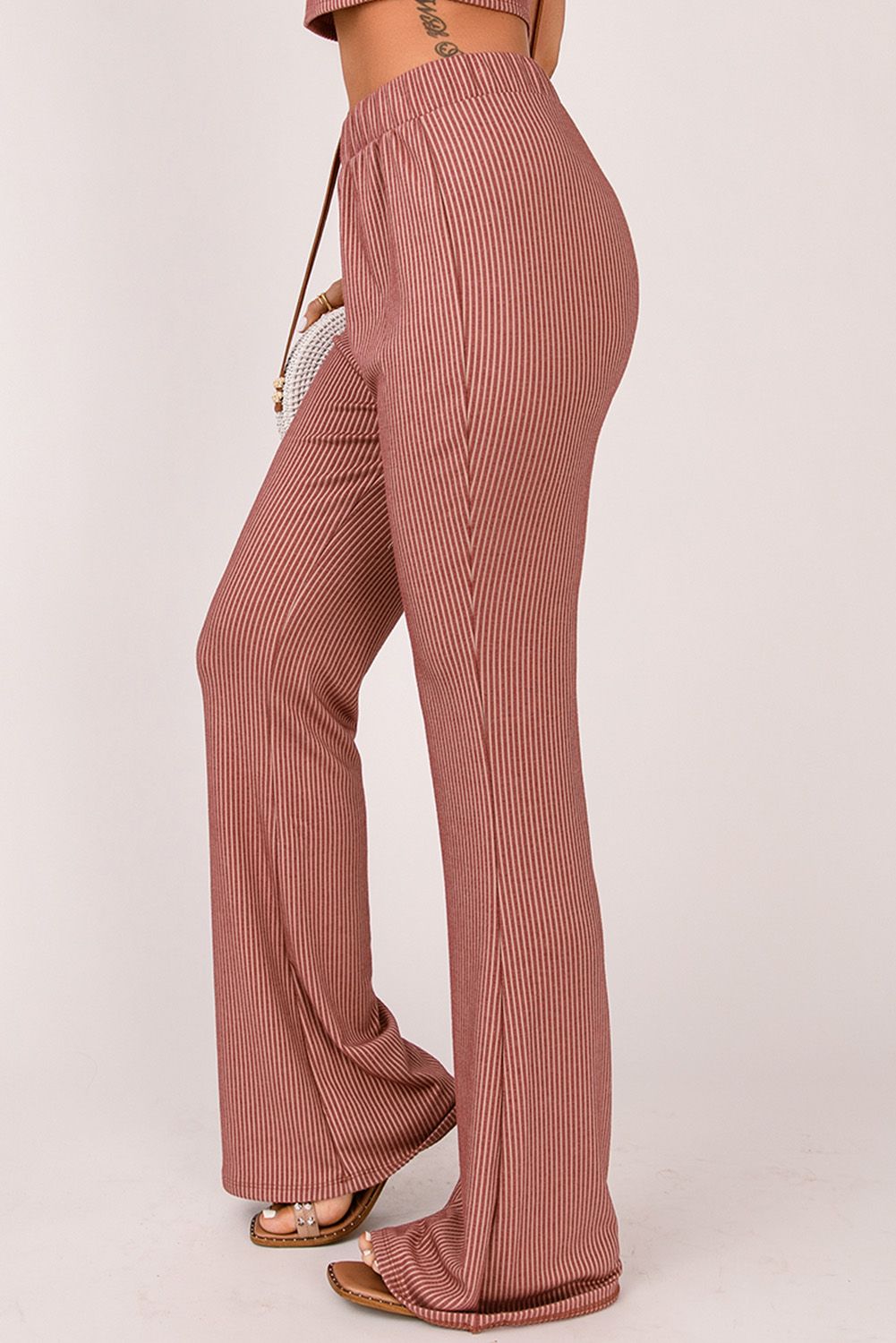 Red Striped High Waist Wide Leg Pants