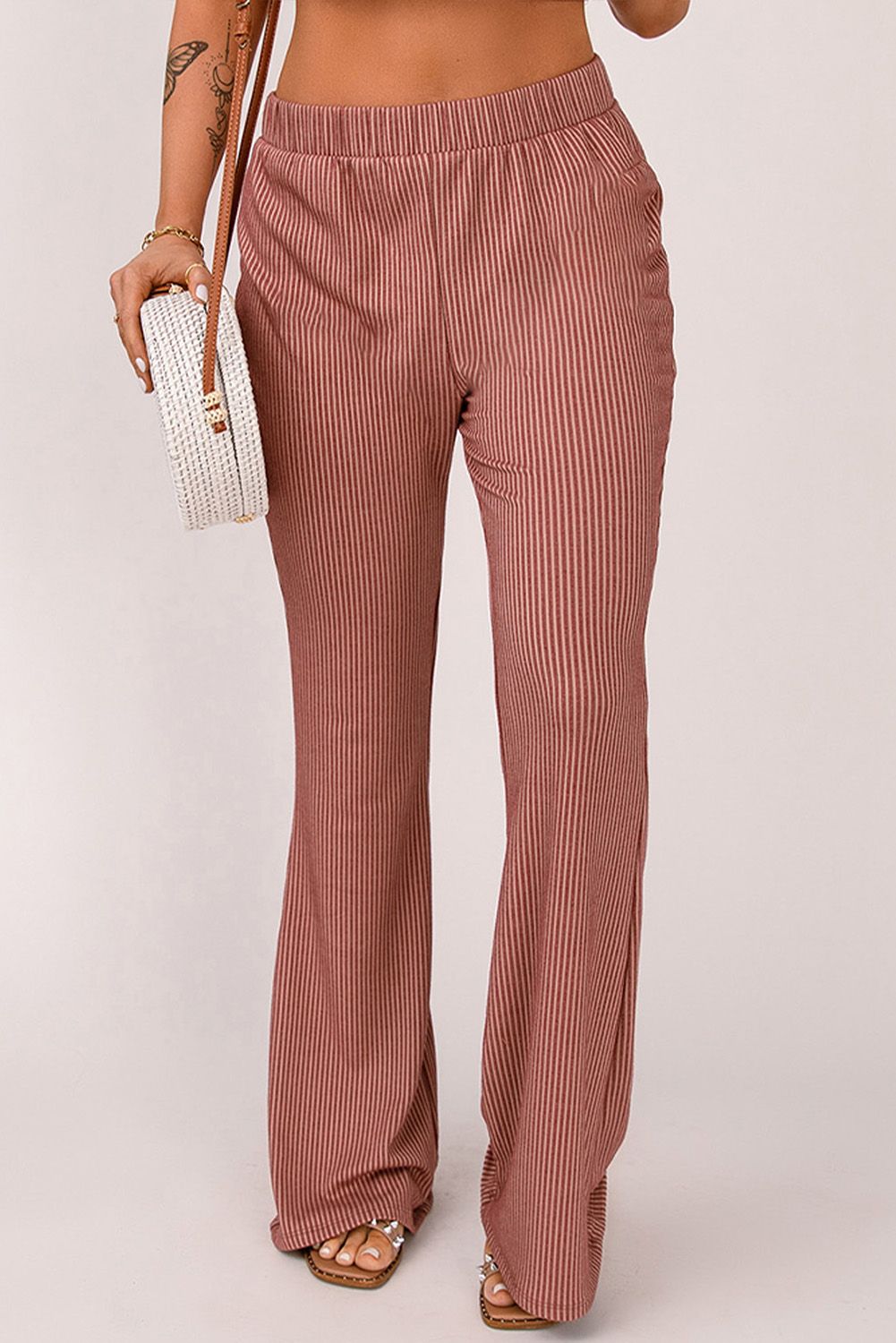 Red Striped High Waist Wide Leg Pants
