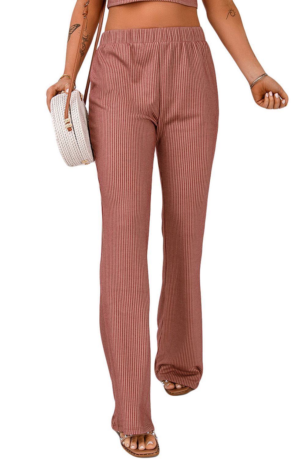 Red Striped High Waist Wide Leg Pants