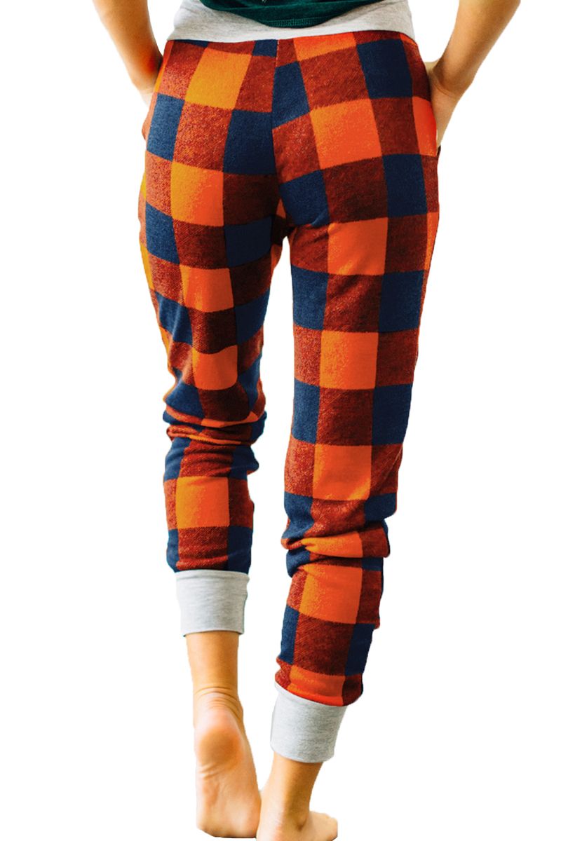 Orange Navy Buffalo Plaid Jogger Pants