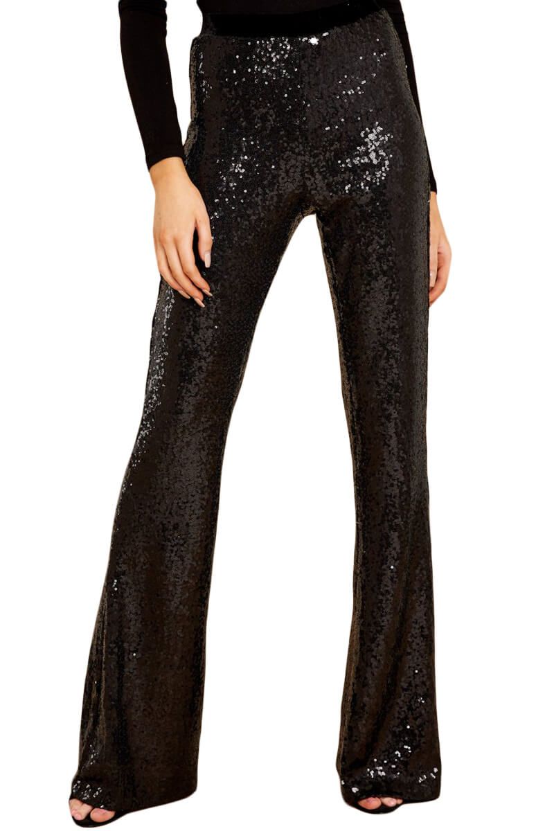 Black Eye-catching Sequin Wide Leg Pants