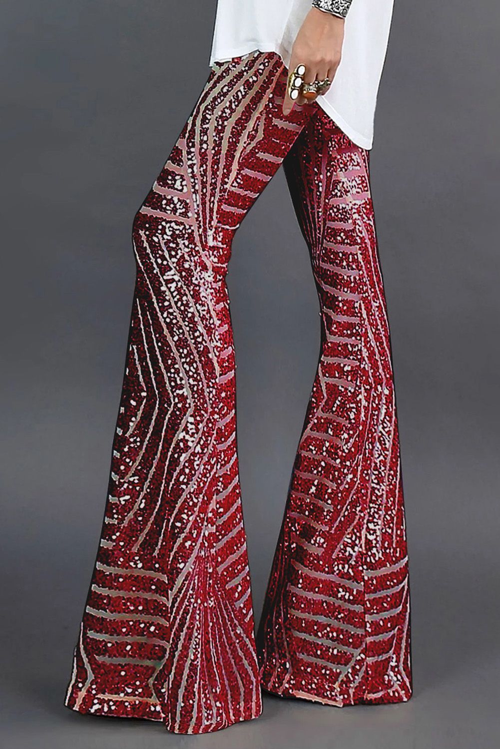 Red Sequin Wide Leg Pants
