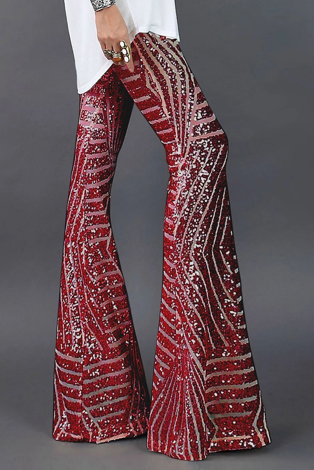 Red Sequin Wide Leg Pants