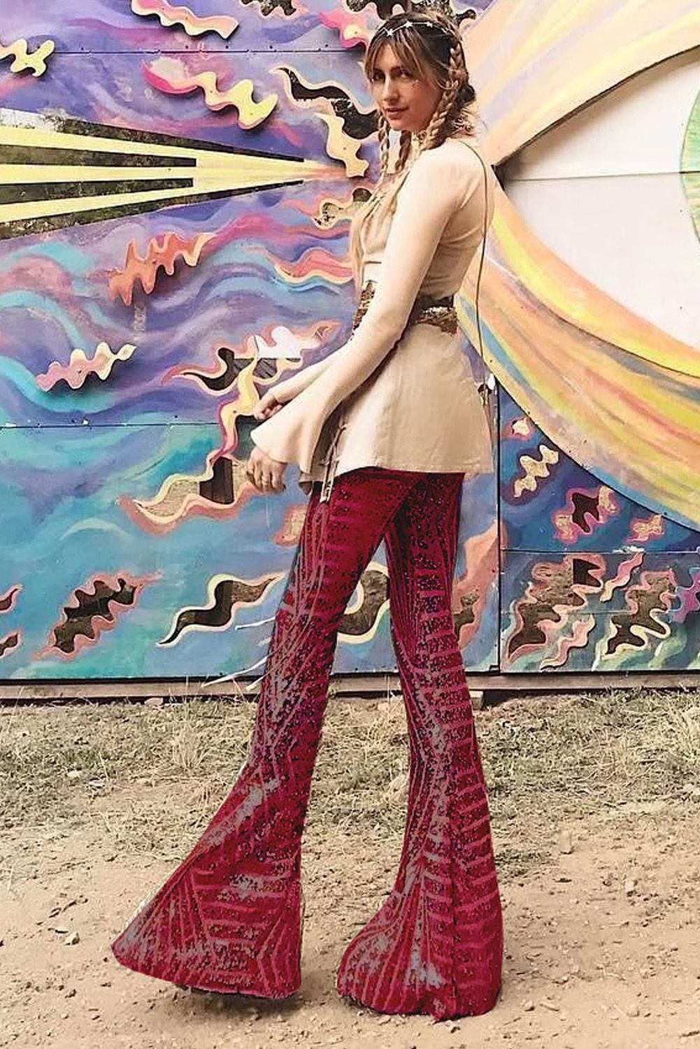 Red Sequin Wide Leg Pants