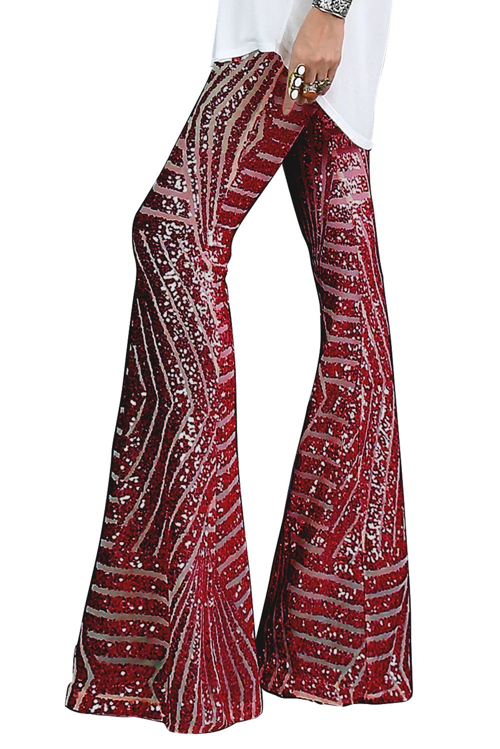 Red Sequin Wide Leg Pants
