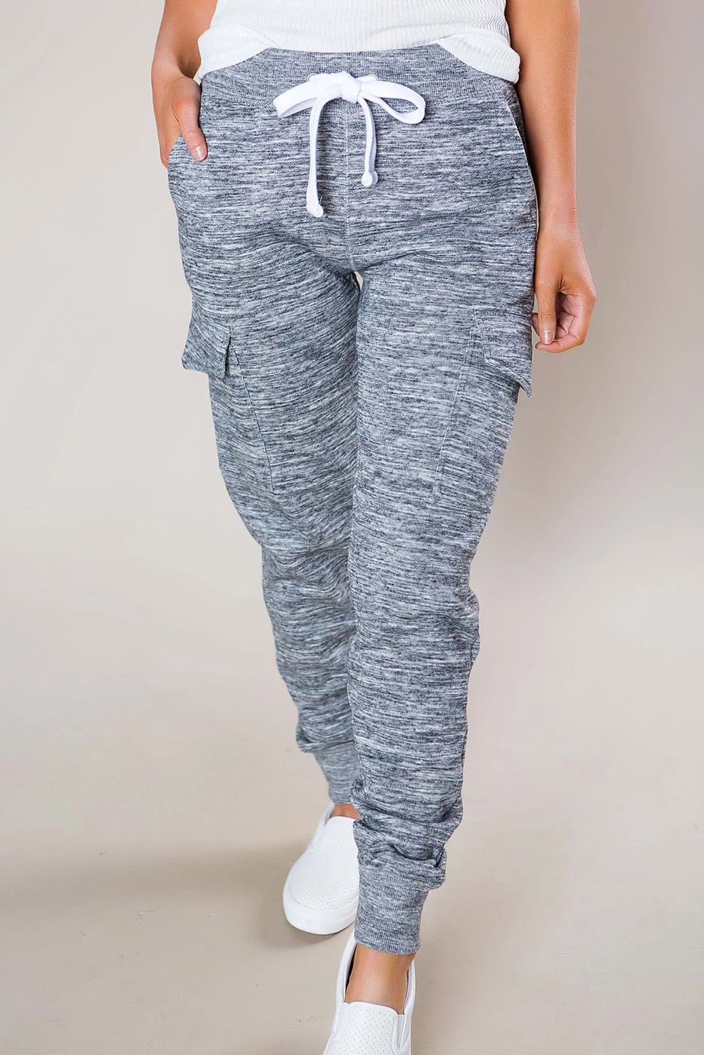 Heathered Gray Pocketed Casual Joggers