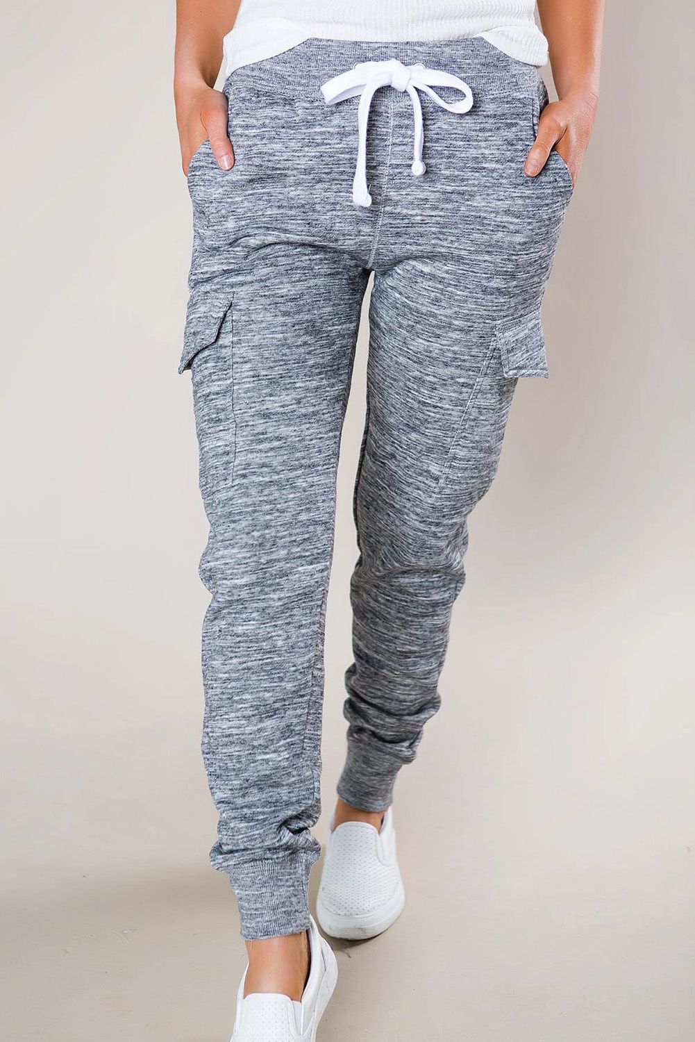 Heathered Gray Pocketed Casual Joggers