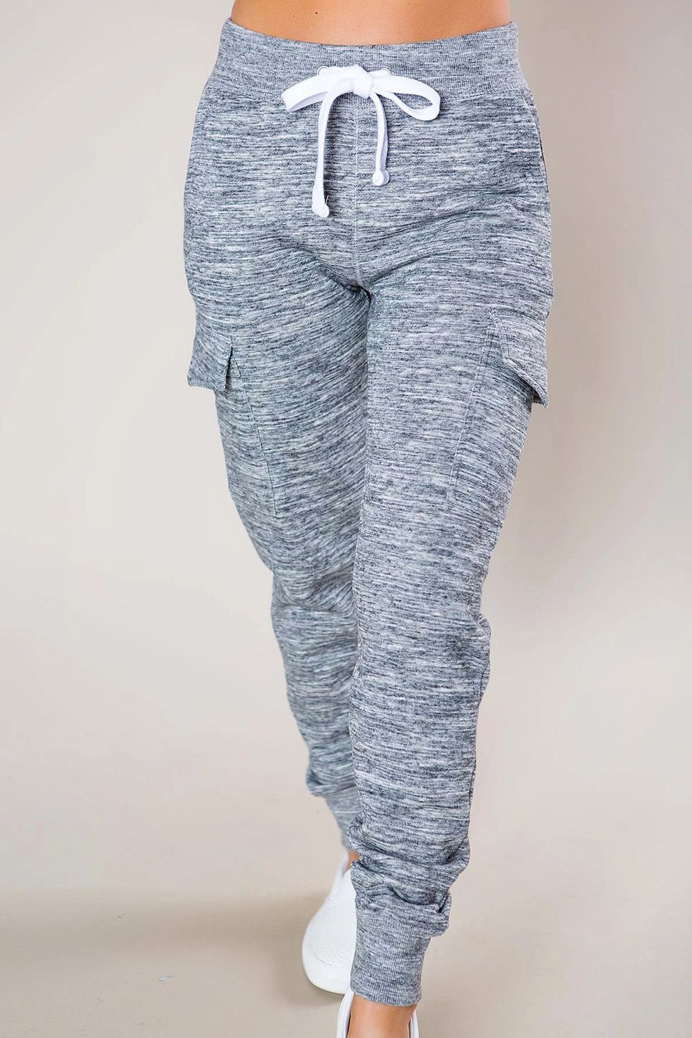 Heathered Gray Pocketed Casual Joggers