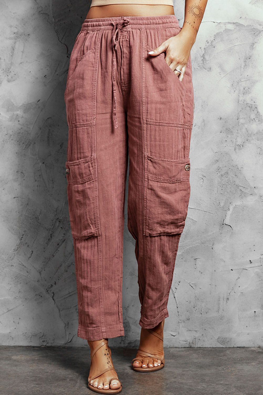 Pink Pocketed Utility Pants