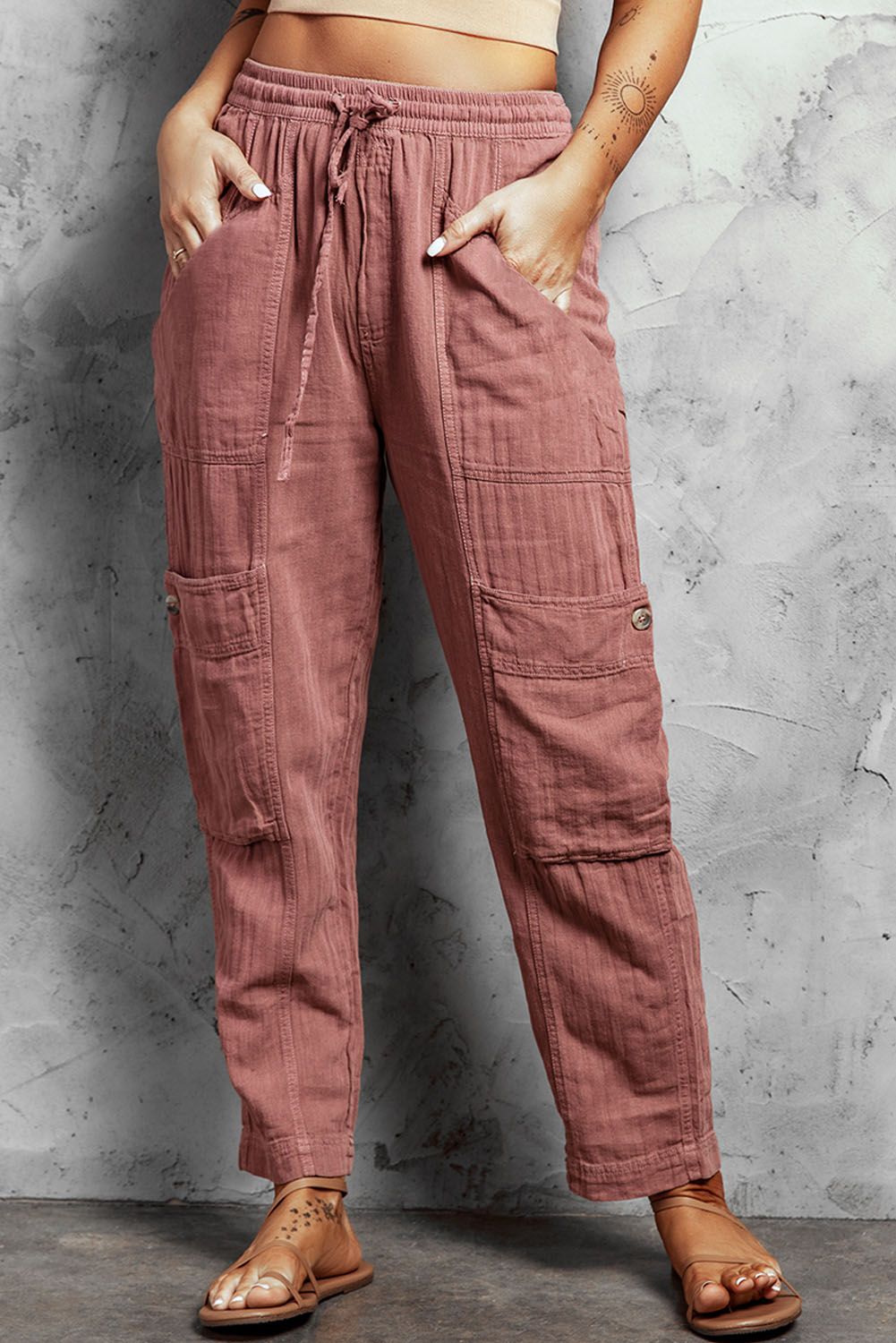 Pink Pocketed Utility Pants