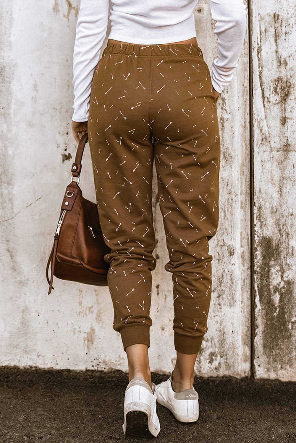 Brown Arrow Print Slim-fit High Waist Pants
