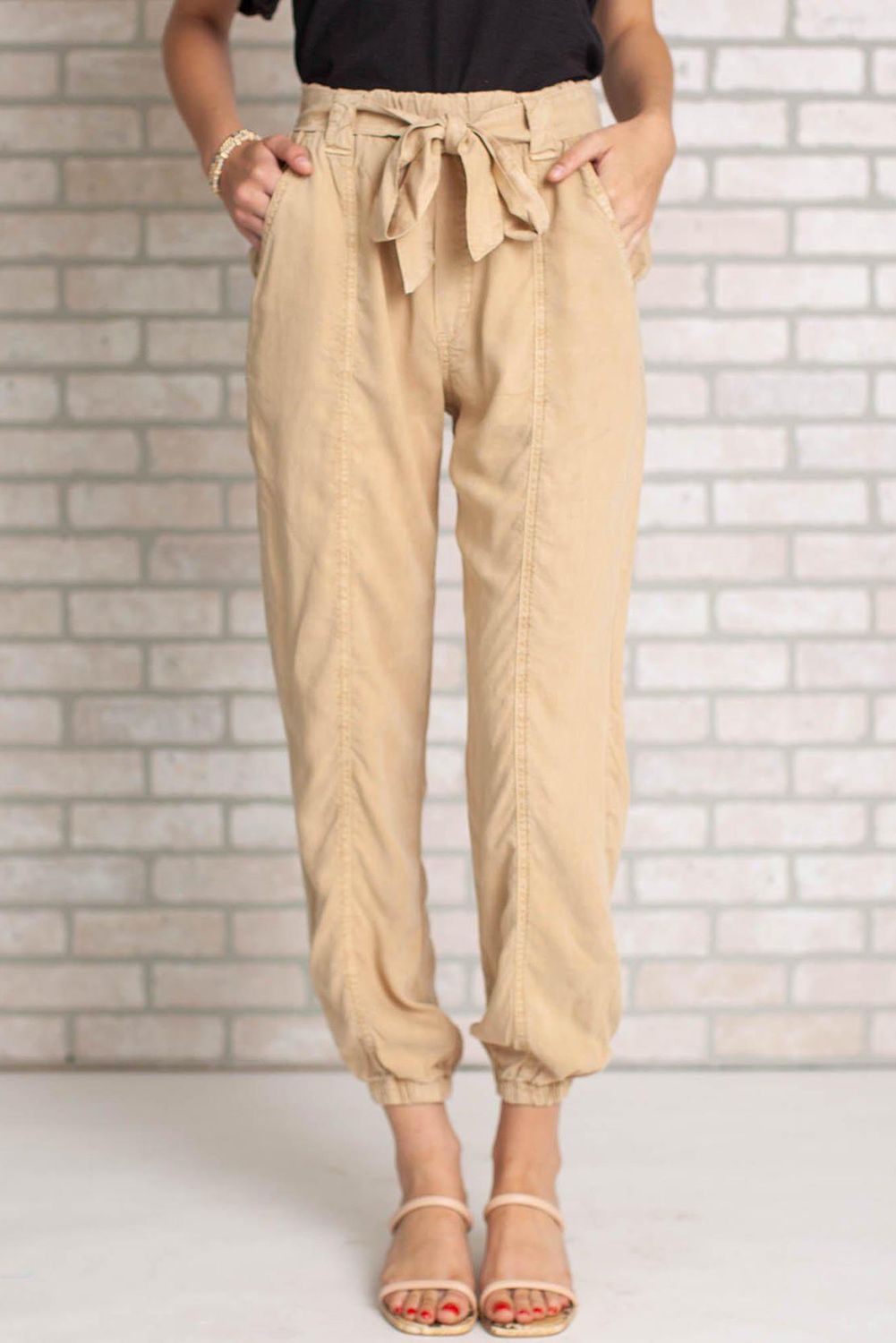 Apricot High Waist Casual Joggers with Pockets