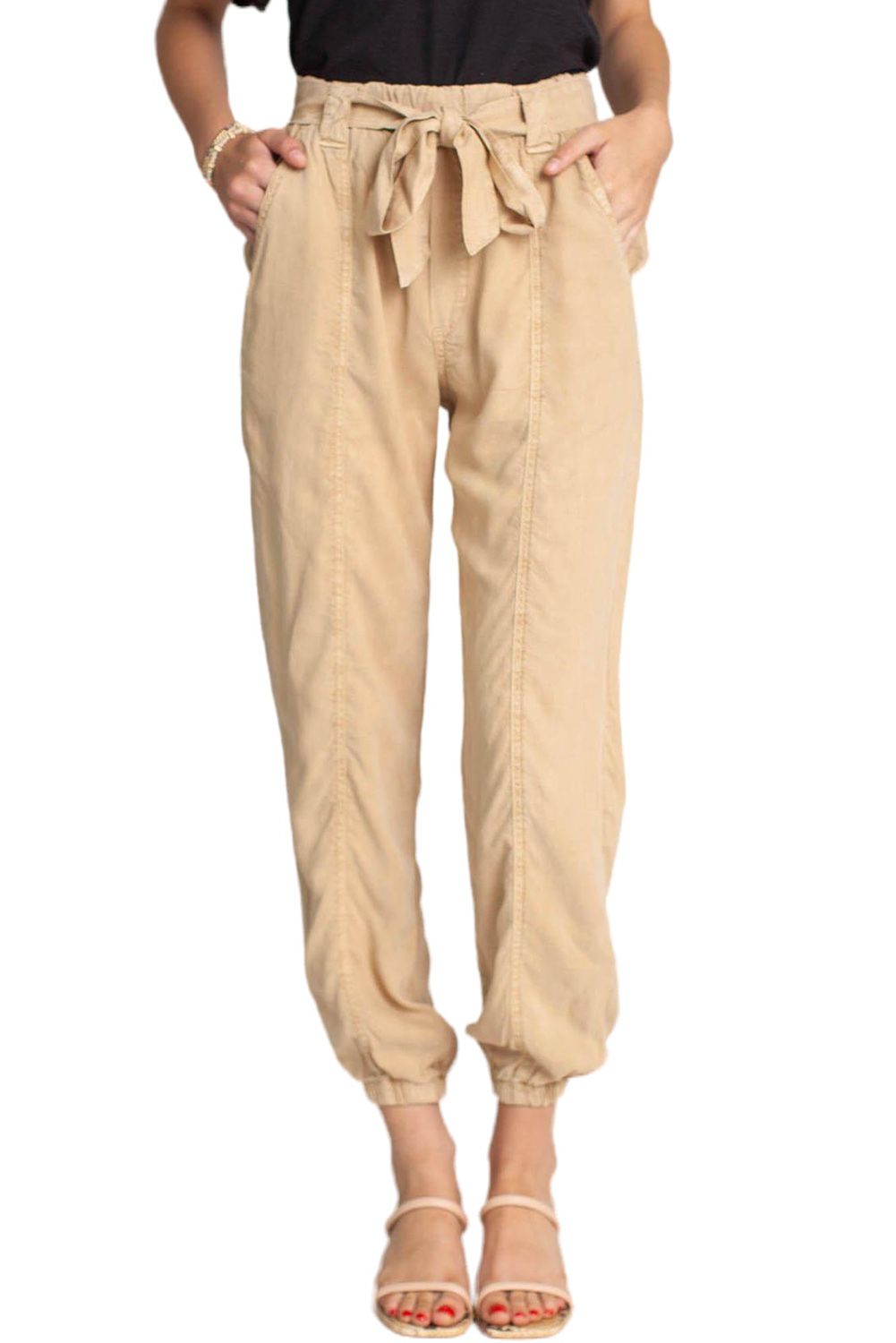 Apricot High Waist Casual Joggers with Pockets