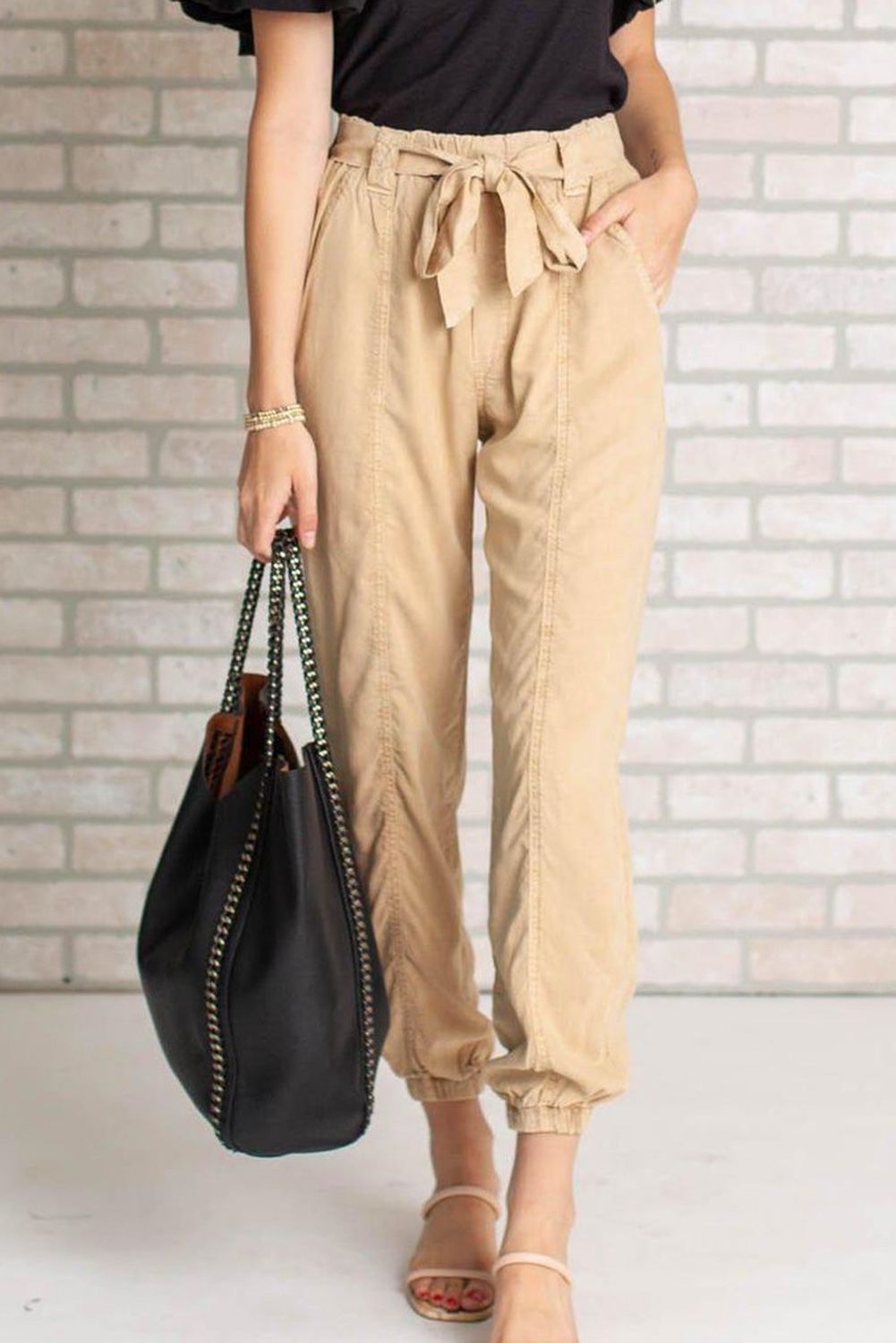 Apricot High Waist Casual Joggers with Pockets