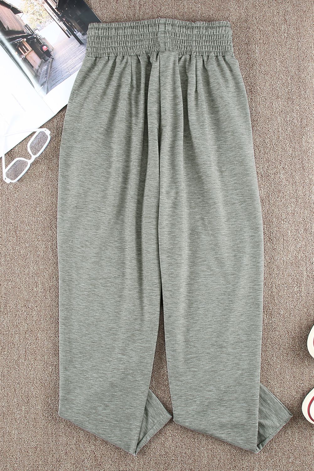 Gray Smocked Waist Pocketed Harem Pants