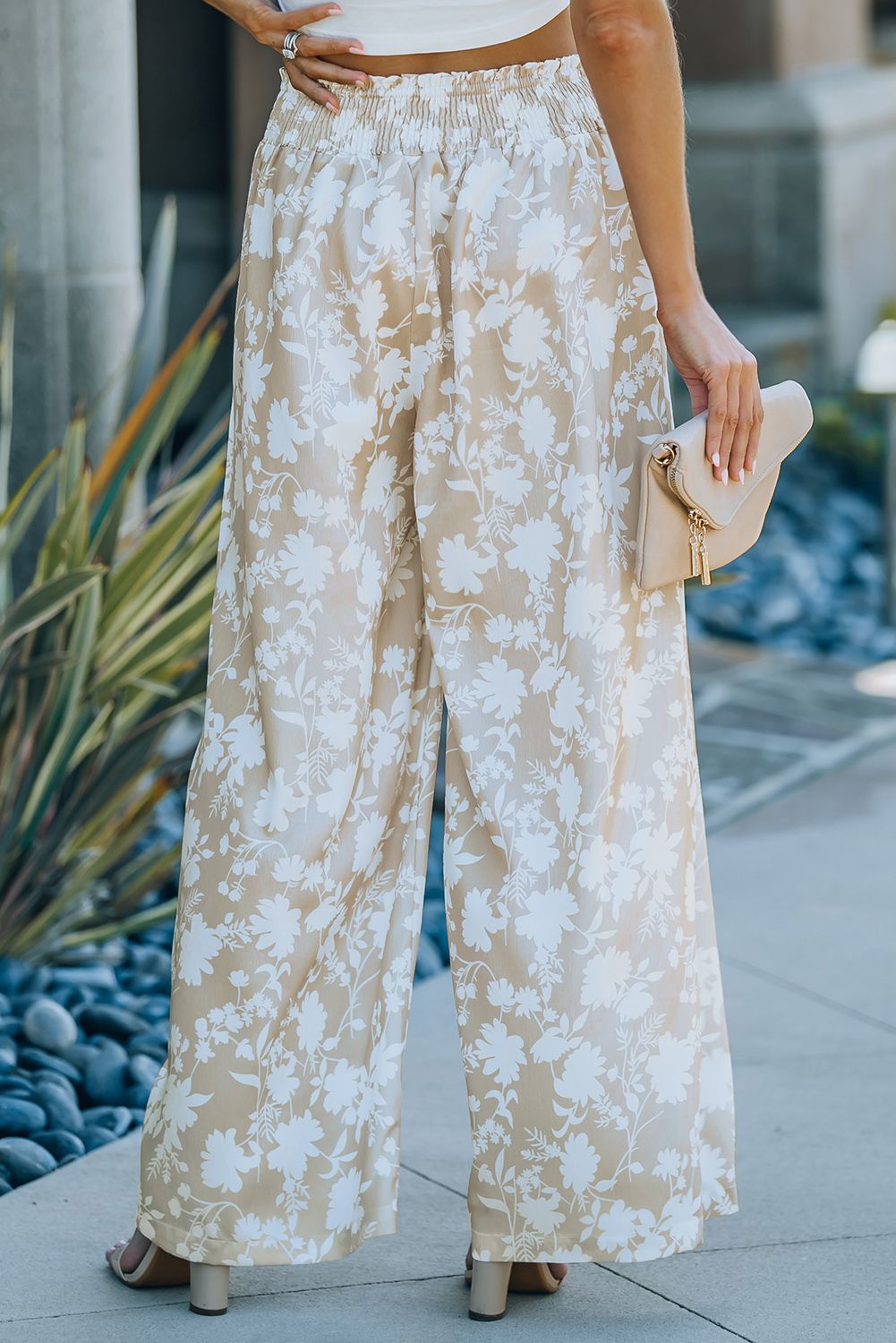 Apricot High Waisted Floral Wide Leg Pants