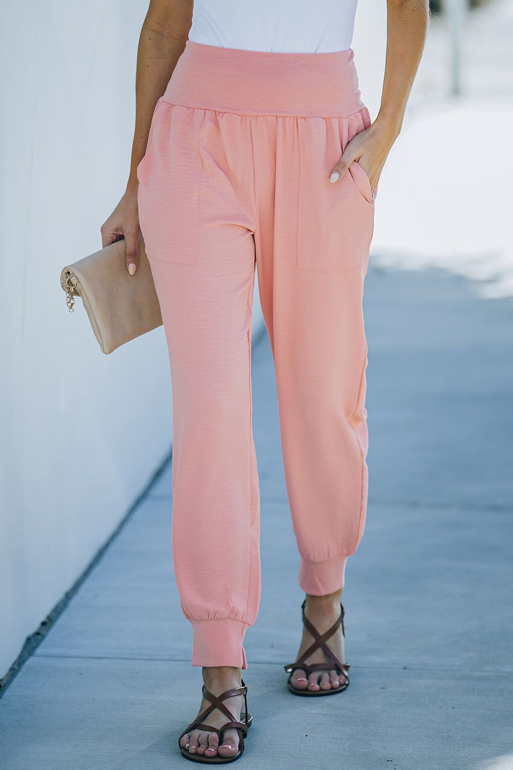Pink Pocketed Casual Joggers