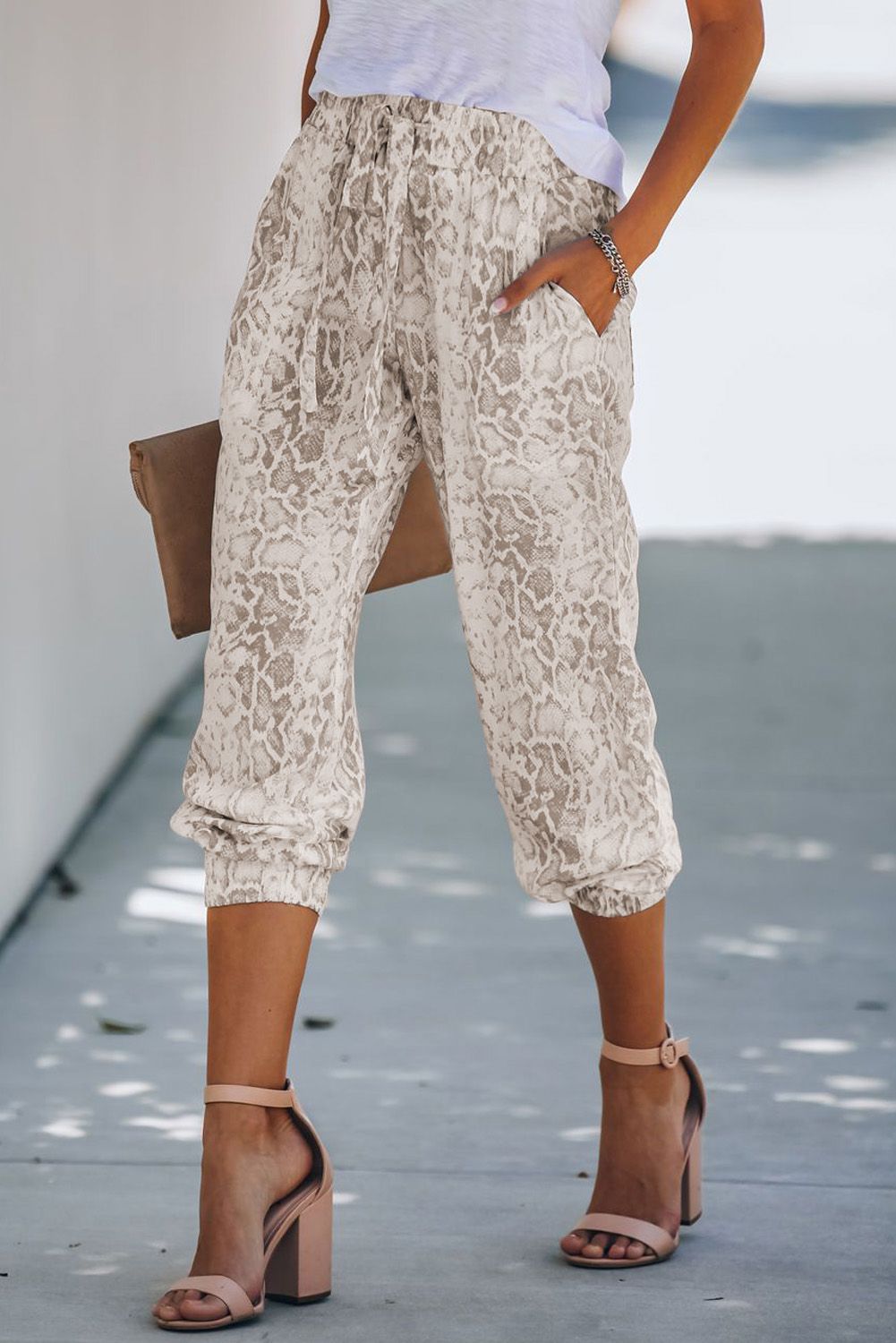 Snakeskin Print Drawstring Joggers