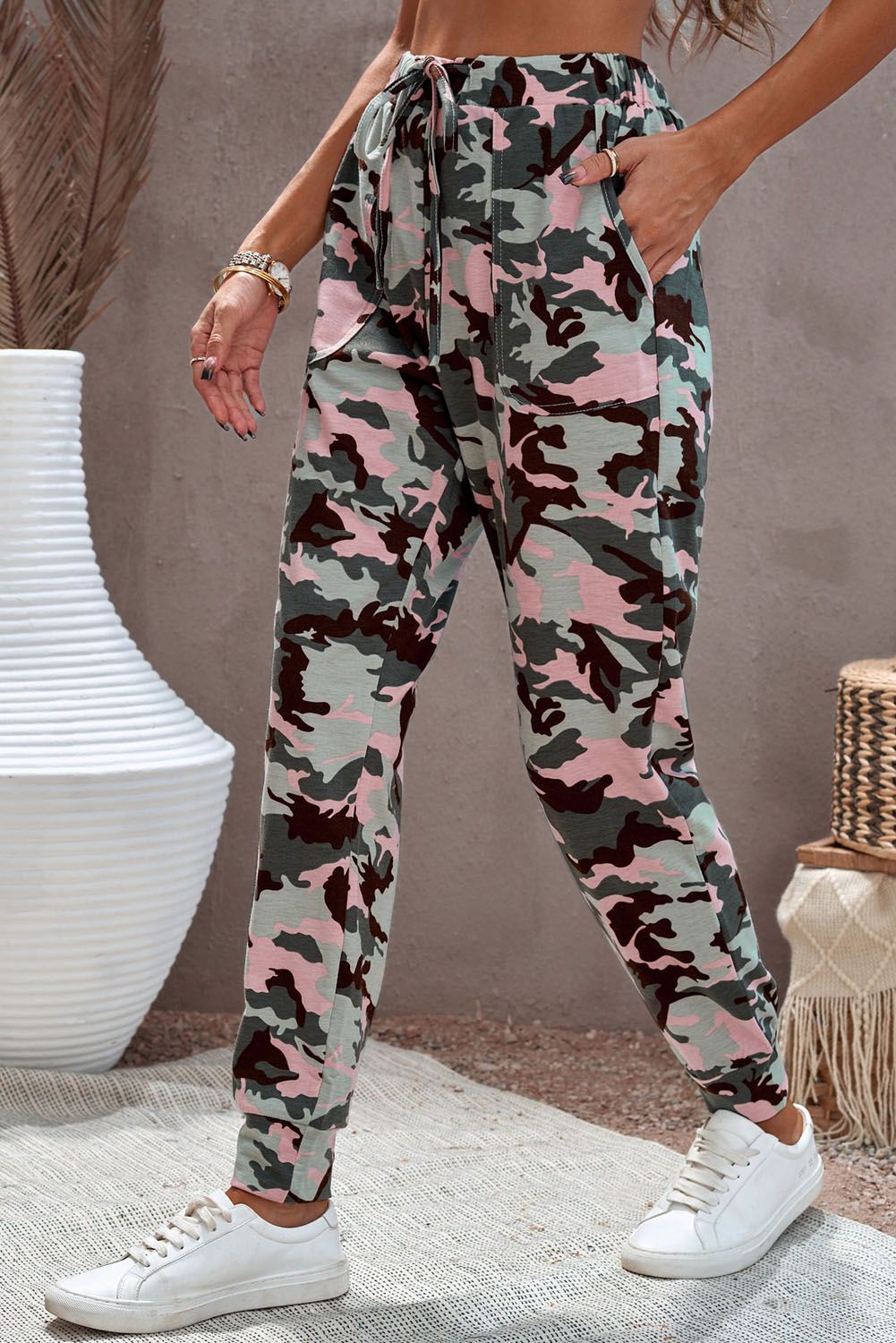 Pink Camouflage Casual Sports Pants