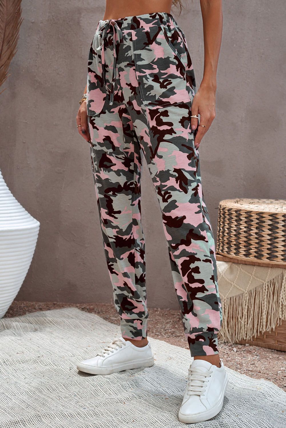 Pink Camouflage Casual Sports Pants
