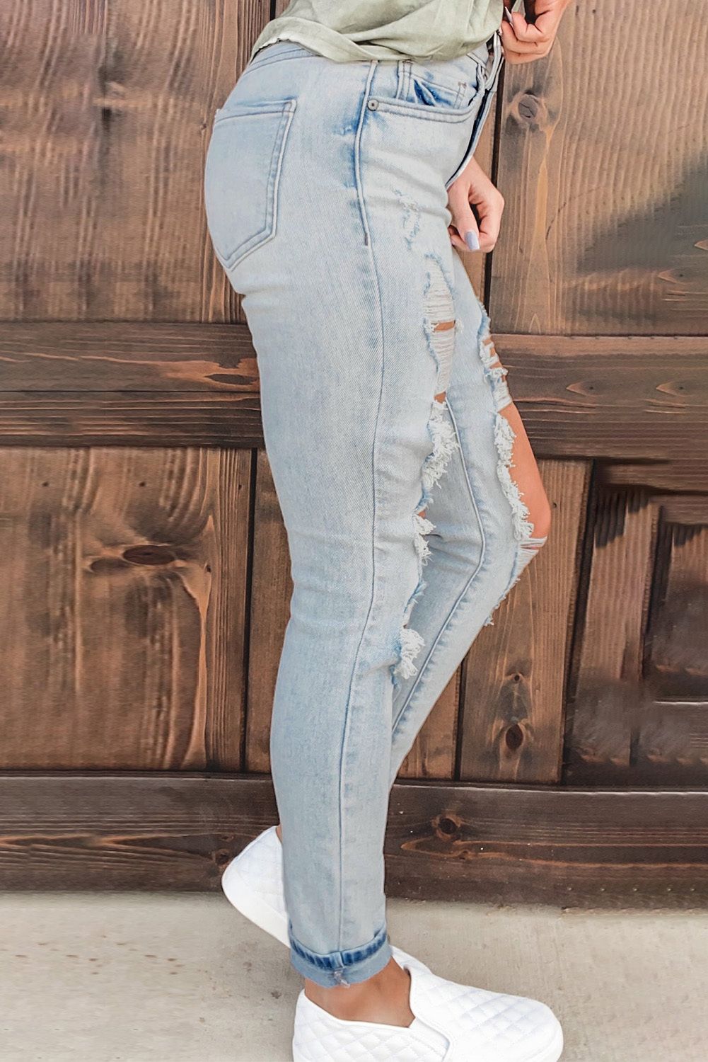 Vintage Washed Distressed Holes High Waist Jeans