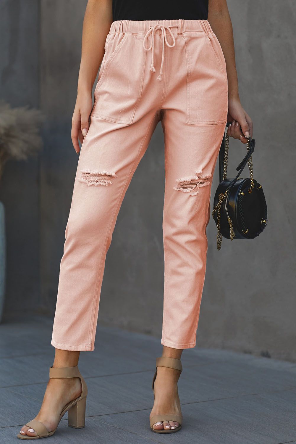 Pink Pocketed Denim Joggers