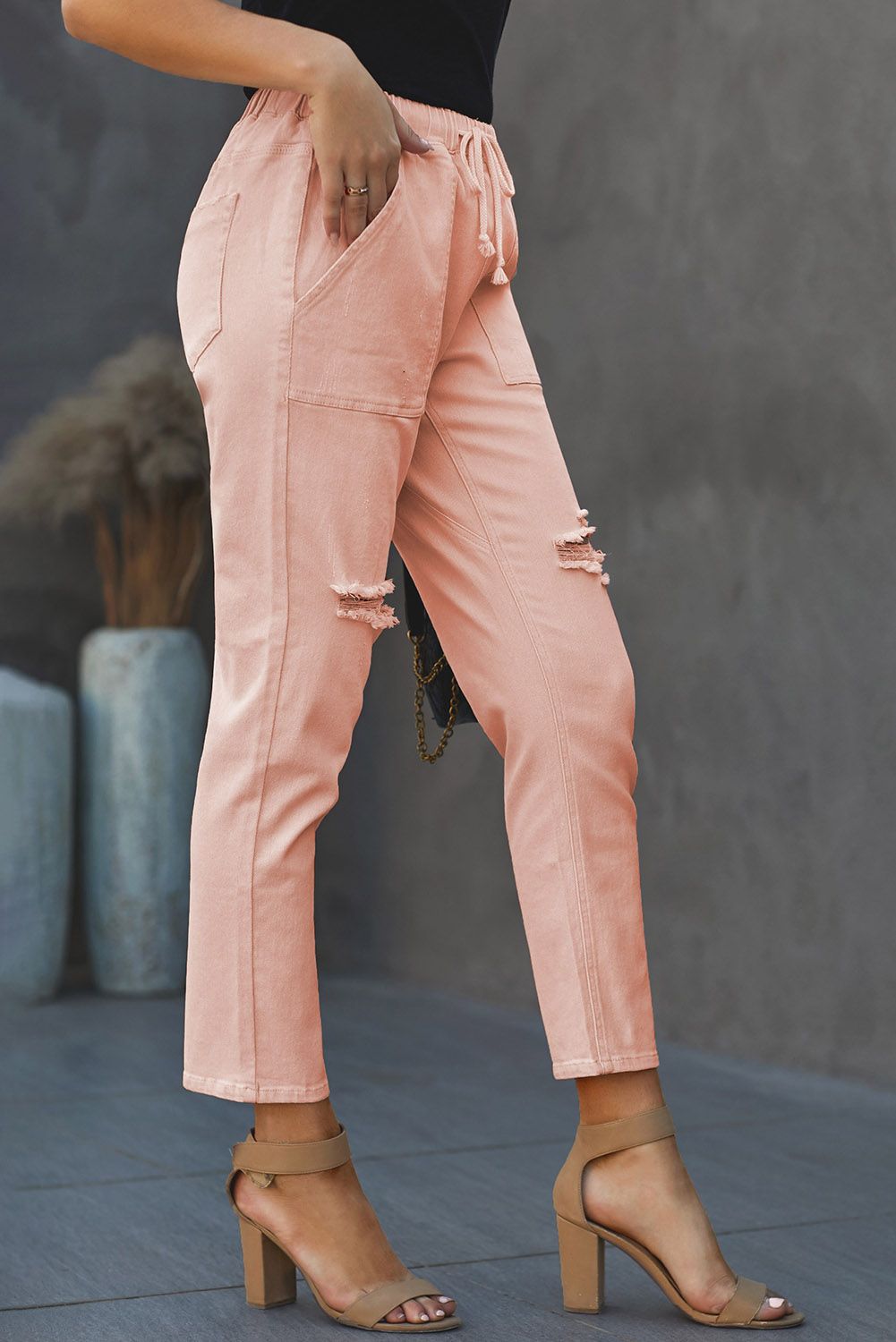 Pink Pocketed Denim Joggers