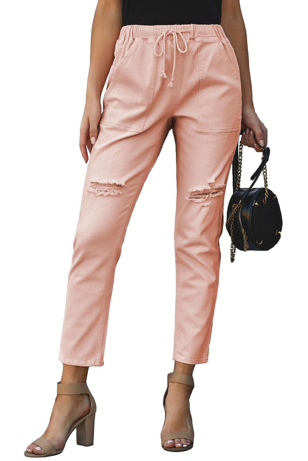 Pink Pocketed Denim Joggers