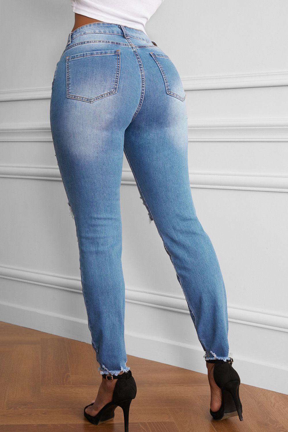 Raw Cut Frayed Hem Medium Wash Jeans