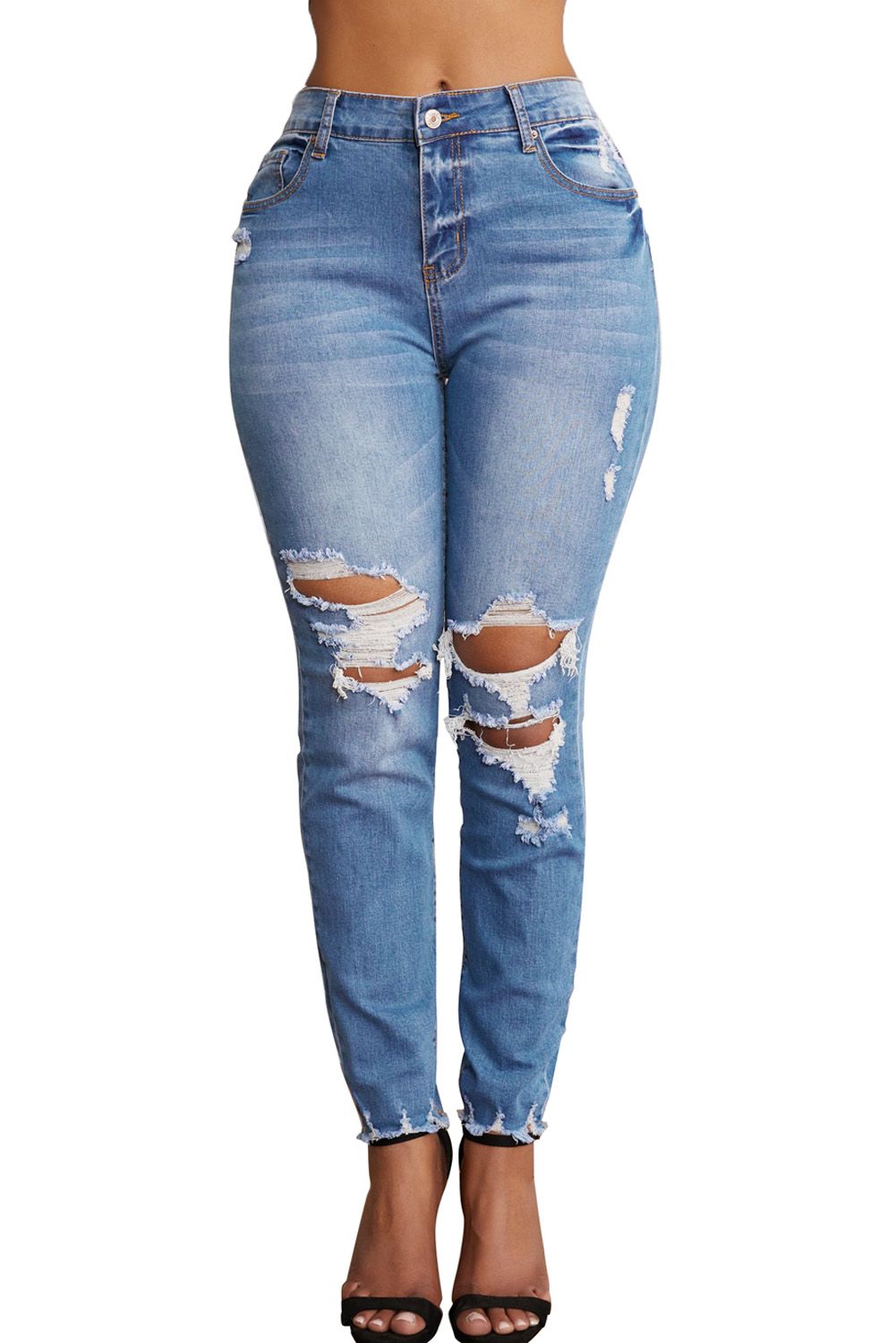 Raw Cut Frayed Hem Medium Wash Jeans