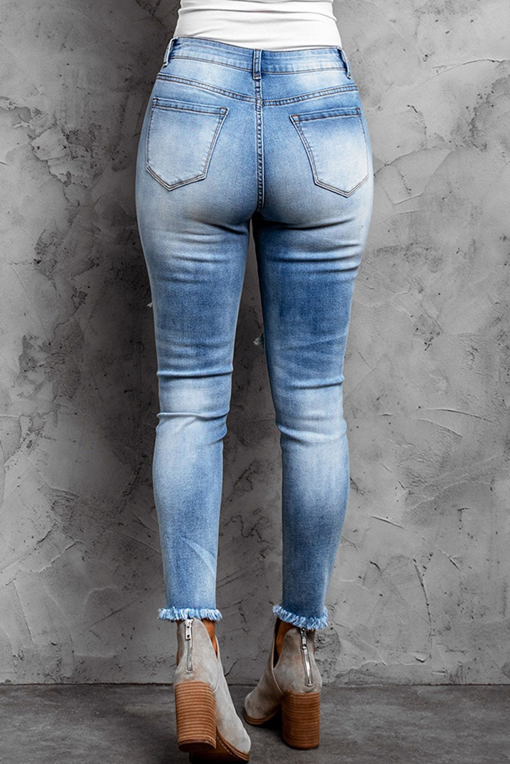 Leopard Patchwork Distressed Skinny Ankle High Waist Pants