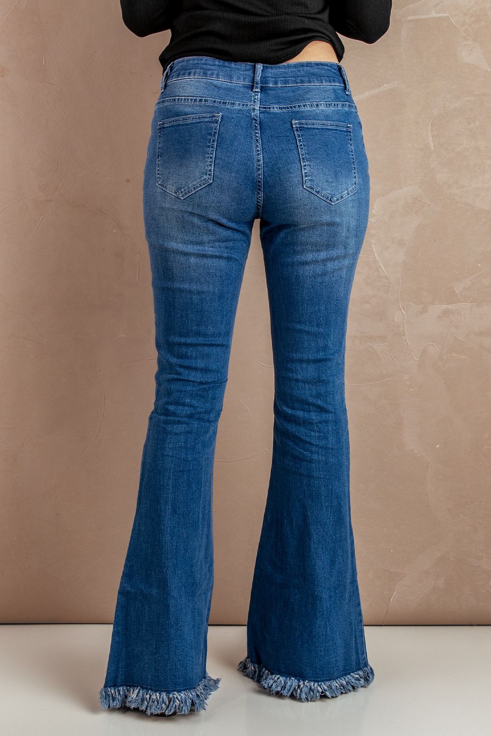 Frayed Hem Flared Denim Jeans