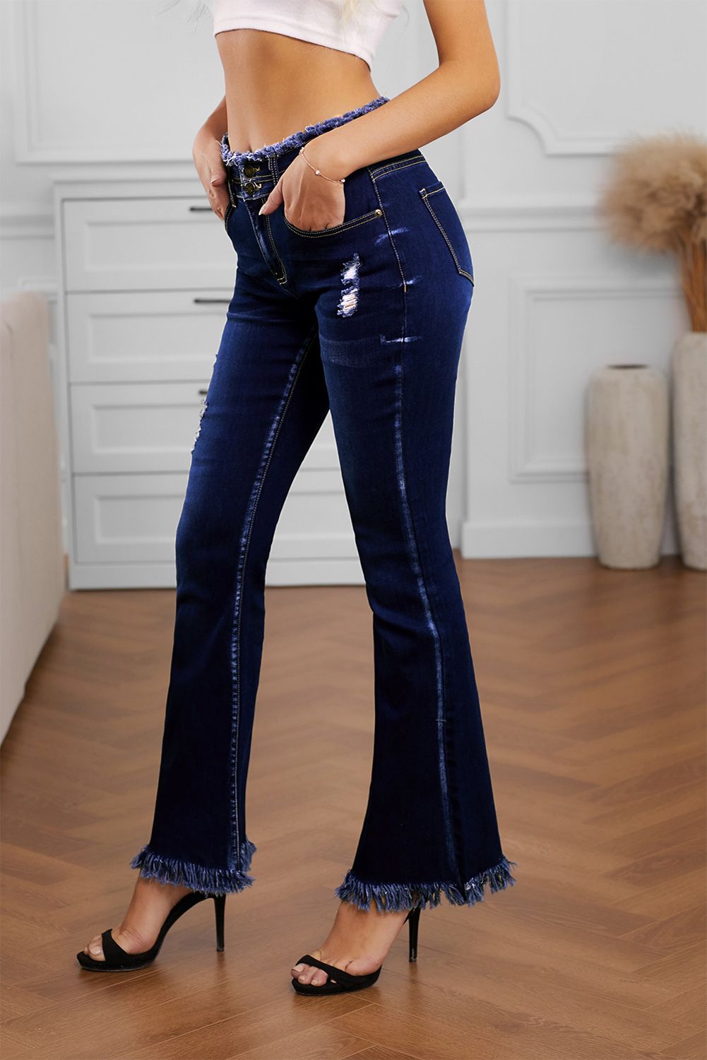 Dark Blue High Rise Flare Jeans