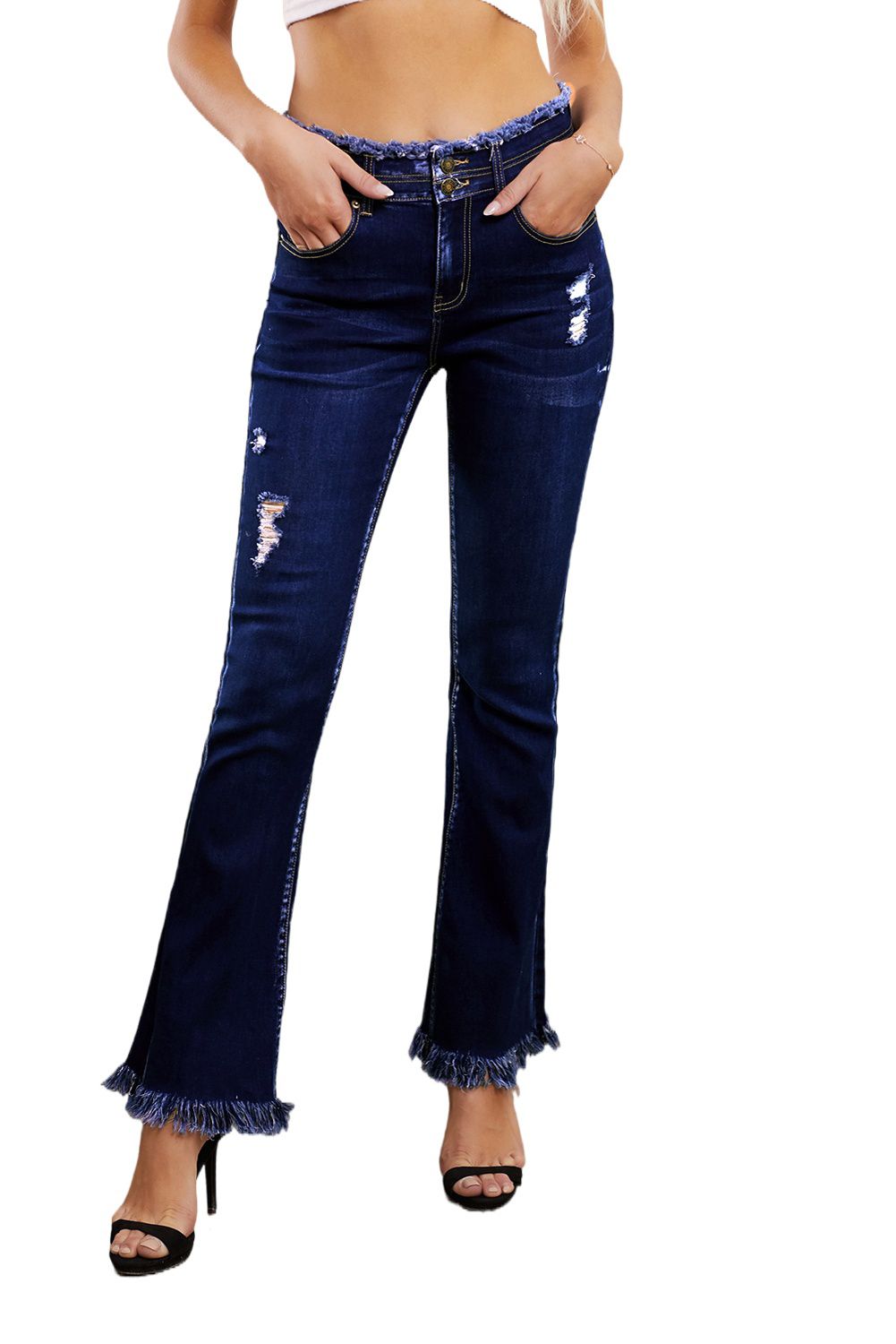 Dark Blue High Rise Flare Jeans